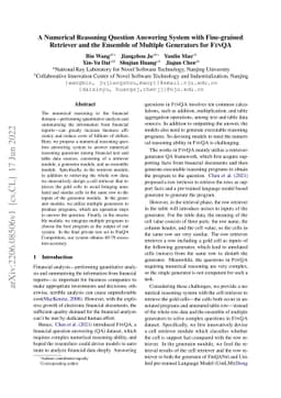A Numerical Reasoning Question Answering System with Fine-grained
  Retriever and the Ensemble of Multiple Generators for FinQA