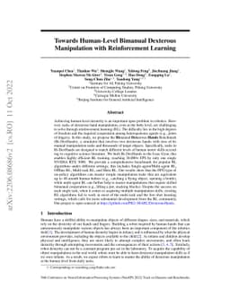 Towards Human-Level Bimanual Dexterous Manipulation with Reinforcement
  Learning