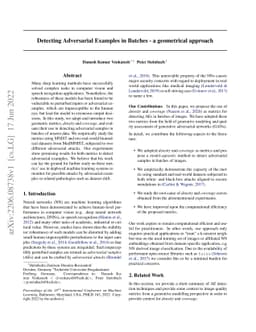 Detecting Adversarial Examples in Batches -- a geometrical approach