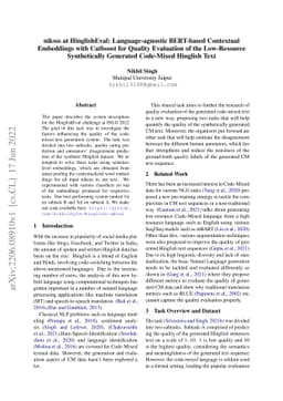 niksss at HinglishEval: Language-agnostic BERT-based Contextual
  Embeddings with Catboost for Quality Evaluation of the Low-Resource
  Synthetically Generated Code-Mixed Hinglish Text