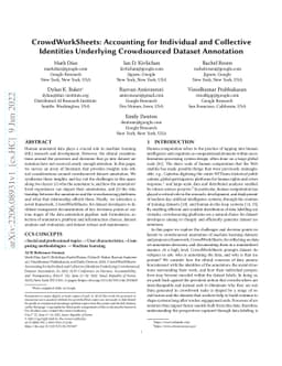 CrowdWorkSheets: Accounting for Individual and Collective Identities
  Underlying Crowdsourced Dataset Annotation