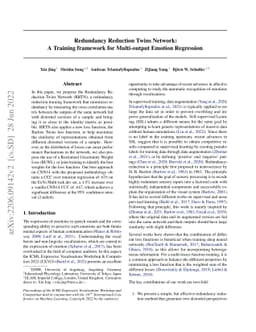 Redundancy Reduction Twins Network: A Training framework for
  Multi-output Emotion Regression