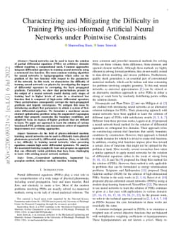 Characterizing and Mitigating the Difficulty in Training
  Physics-informed Artificial Neural Networks under Pointwise Constraints
