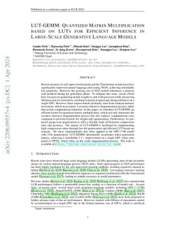 LUT-GEMM: Quantized Matrix Multiplication based on LUTs for Efficient
  Inference in Large-Scale Generative Language Models