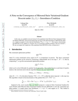 A Note on the Convergence of Mirrored Stein Variational Gradient Descent
  under $(L_0,L_1)-$Smoothness Condition