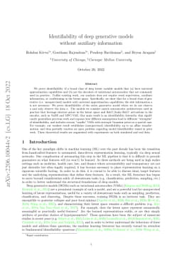 Identifiability of deep generative models without auxiliary information
