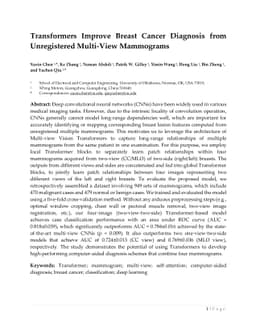 Transformers Improve Breast Cancer Diagnosis from Unregistered
  Multi-View Mammograms