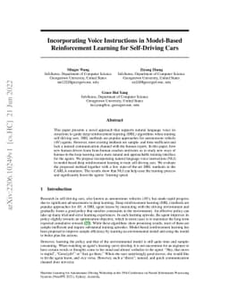 Incorporating Voice Instructions in Model-Based Reinforcement Learning
  for Self-Driving Cars