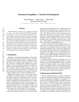 Document Navigability: A Need for Print-Impaired