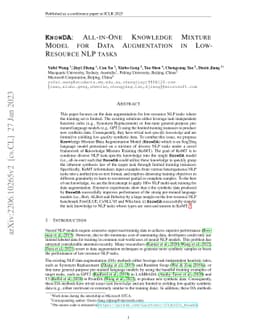 KnowDA: All-in-One Knowledge Mixture Model for Data Augmentation in
  Low-Resource NLP