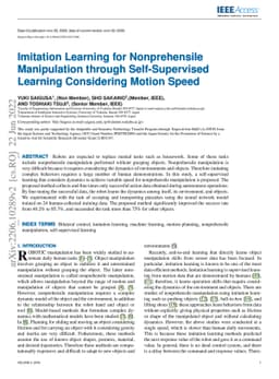 Imitation Learning for Nonprehensile Manipulation through
  Self-Supervised Learning Considering Motion Speed