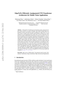 EdgeNeXt: Efficiently Amalgamated CNN-Transformer Architecture for
  Mobile Vision Applications