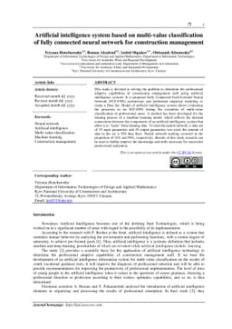 Artificial intelligence system based on multi-value classification of
  fully connected neural network for construction management