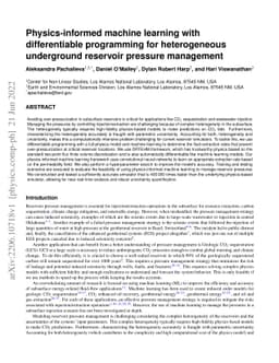 Physics-informed machine learning with differentiable programming for
  heterogeneous underground reservoir pressure management
