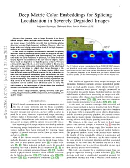 Deep Metric Color Embeddings for Splicing Localization in Severely
  Degraded Images