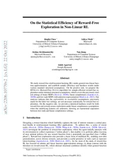 On the Statistical Efficiency of Reward-Free Exploration in Non-Linear
  RL