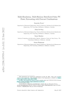 Multi-Resolution, Multi-Horizon Distributed Solar PV Power Forecasting
  with Forecast Combinations