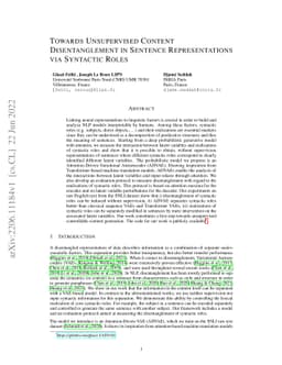 Towards Unsupervised Content Disentanglement in Sentence Representations
  via Syntactic Roles