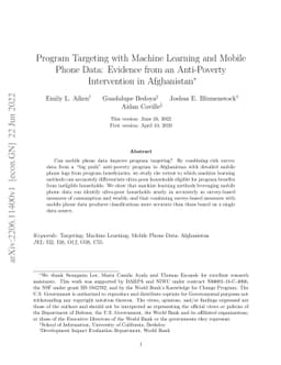 Program Targeting with Machine Learning and Mobile Phone Data: Evidence
  from an Anti-Poverty Intervention in Afghanistan