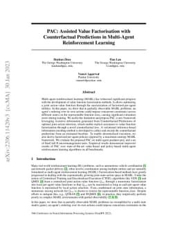 PAC: Assisted Value Factorisation with Counterfactual Predictions in
  Multi-Agent Reinforcement Learning