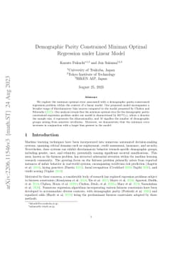 Demographic Parity Constrained Minimax Optimal Regression under Linear
  Model