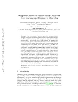 Waypoint Generation in Row-based Crops with Deep Learning and
  Contrastive Clustering