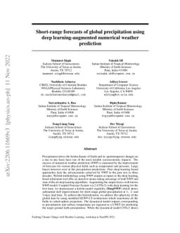 Short-range forecasts of global precipitation using deep
  learning-augmented numerical weather prediction