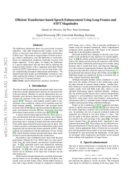 Efficient Transformer-based Speech Enhancement Using Long Frames and
  STFT Magnitudes
