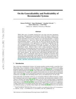 On the Generalizability and Predictability of Recommender Systems