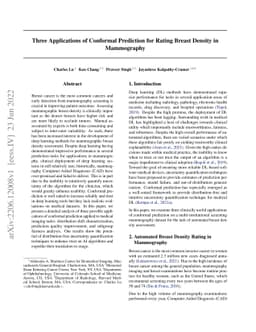 Three Applications of Conformal Prediction for Rating Breast Density in
  Mammography