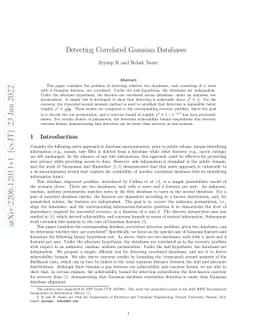 Detecting Correlated Gaussian Databases