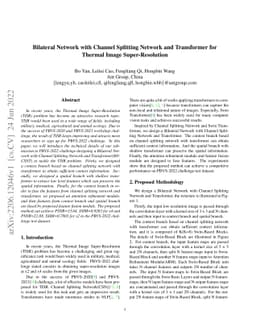 Bilateral Network with Channel Splitting Network and Transformer for
  Thermal Image Super-Resolution