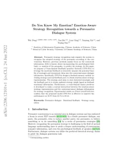 Do You Know My Emotion? Emotion-Aware Strategy Recognition towards a
  Persuasive Dialogue System