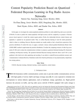 Content Popularity Prediction Based on Quantized Federated Bayesian
  Learning in Fog Radio Access Networks