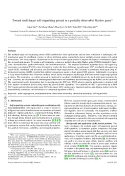 Toward multi-target self-organizing pursuit in a partially observable
  Markov game