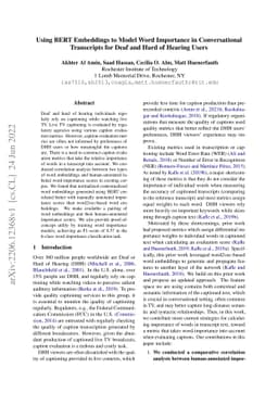 Using BERT Embeddings to Model Word Importance in Conversational
  Transcripts for Deaf and Hard of Hearing Users