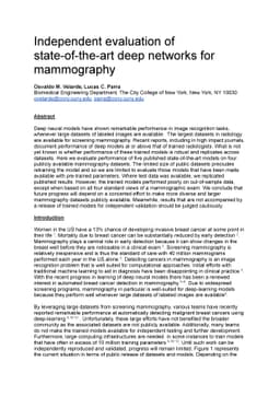 Independent evaluation of state-of-the-art deep networks for mammography