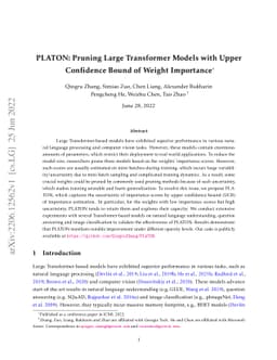 PLATON: Pruning Large Transformer Models with Upper Confidence Bound of
  Weight Importance