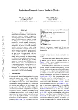 Evaluation of Semantic Answer Similarity Metrics