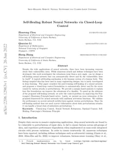 Self-Healing Robust Neural Networks via Closed-Loop Control