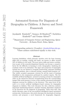 Automated Systems For Diagnosis of Dysgraphia in Children: A Survey and
  Novel Framework