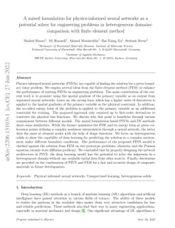 A mixed formulation for physics-informed neural networks as a potential
  solver for engineering problems in heterogeneous domains: comparison with
  finite element method