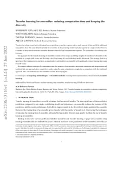 Transfer learning for ensembles: reducing computation time and keeping
  the diversity