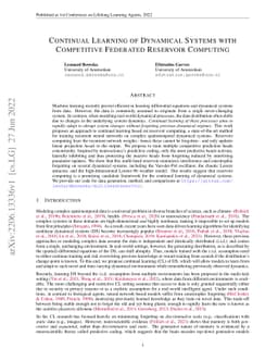 Continual Learning of Dynamical Systems with Competitive Federated
  Reservoir Computing