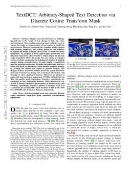 TextDCT: Arbitrary-Shaped Text Detection via Discrete Cosine Transform
  Mask