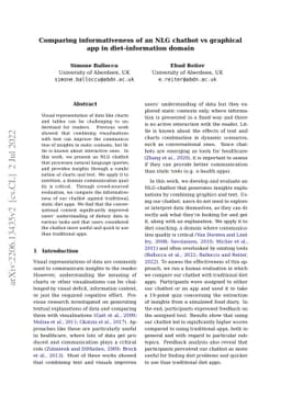 Comparing informativeness of an NLG chatbot vs graphical app in
  diet-information domain