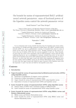 On bounds for norms of reparameterized ReLU artificial neural network
  parameters: sums of fractional powers of the Lipschitz norm control the
  network parameter vector