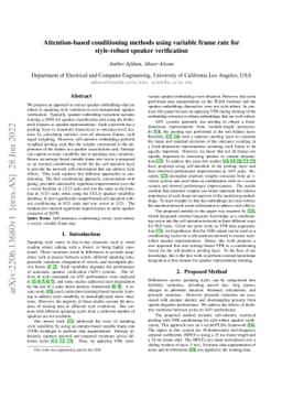 Attention-based conditioning methods using variable frame rate for
  style-robust speaker verification