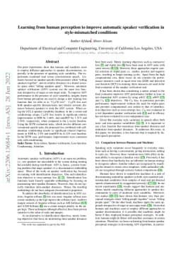Learning from human perception to improve automatic speaker verification
  in style-mismatched conditions