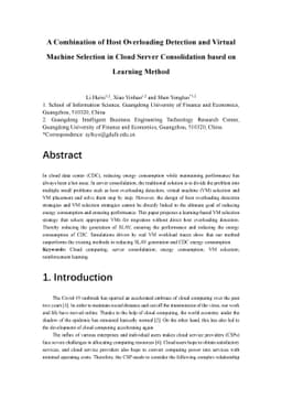 A Combination of Host Overloading Detection and Virtual Machine
  Selection in Cloud Server Consolidation based on Learning Method